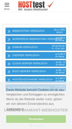 Vorschau der mobilen Webseite hosttest.de, Hosttest.de