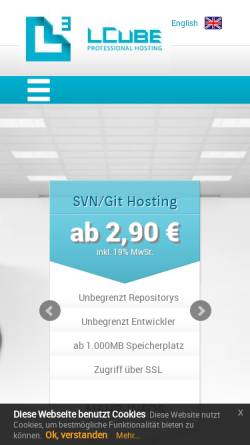 Vorschau der mobilen Webseite www.lcube-webhosting.de, LCube – Professional Hosting