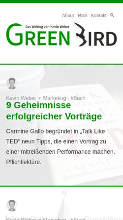 Vorschau der mobilen Webseite kevinw.de, Green Bird - Kevin Weber