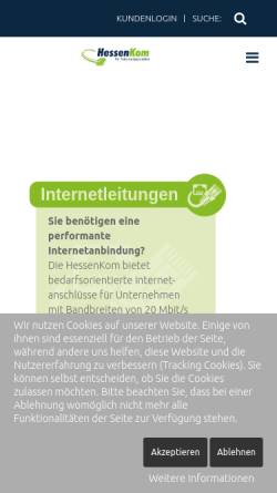 Vorschau der mobilen Webseite www.hessenkom.de, HessenKom - SDSL und Standleitungen für professionelle Internetzugänge