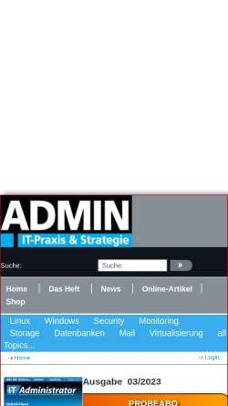 Vorschau der mobilen Webseite www.admin-magazin.de, ADMIN Magazin