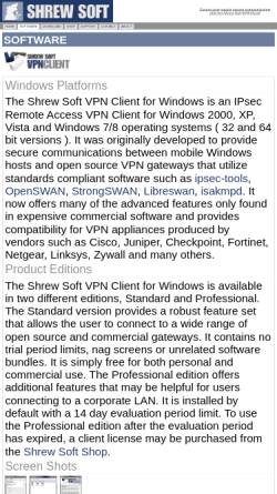 Vorschau der mobilen Webseite www.shrew.net, Shrew Soft VPN
