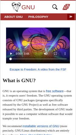 Vorschau der mobilen Webseite www.gnu.org, Das GNU Project