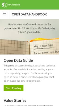 Vorschau der mobilen Webseite opendatahandbook.org, Das Open Data Handbuch