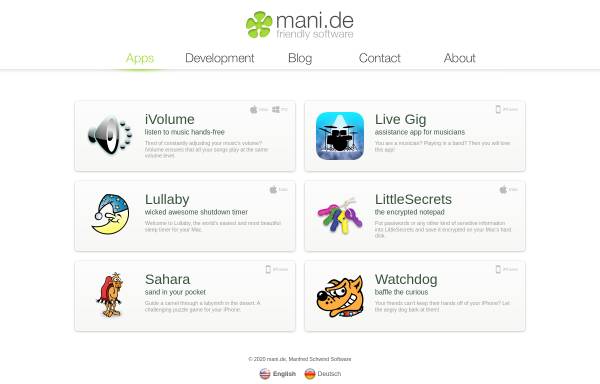 Vorschau von www.mani.de, Mac OS X Software von Mani