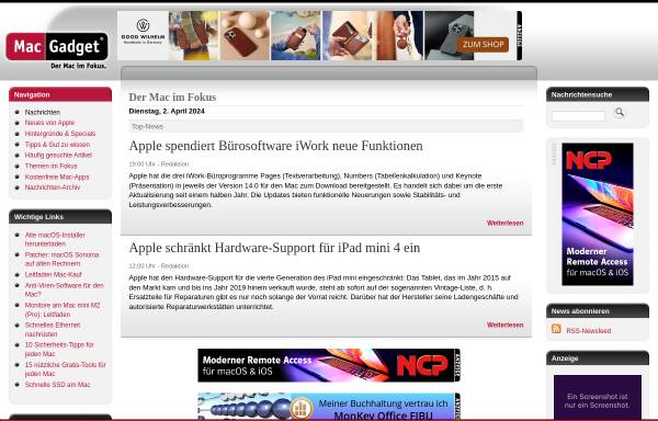Vorschau von www.macgadget.de, MacGadget