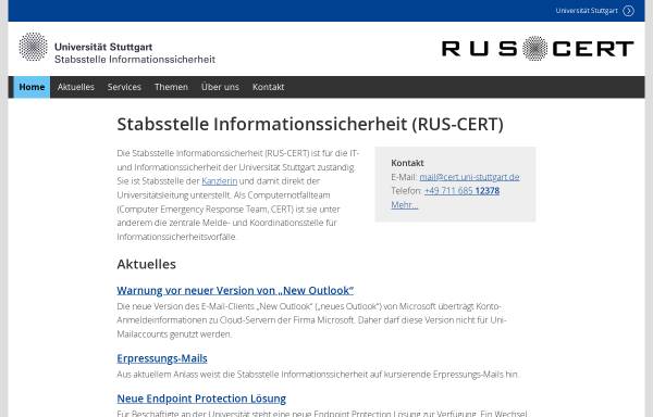 RUS-CERT DV-Sicherheit an der Universität Stuttgart