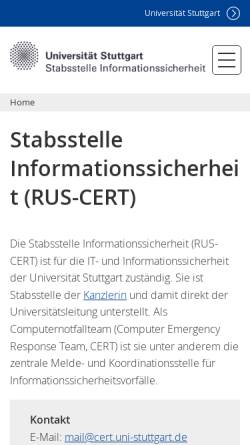 Vorschau der mobilen Webseite cert.uni-stuttgart.de, RUS-CERT DV-Sicherheit an der Universität Stuttgart