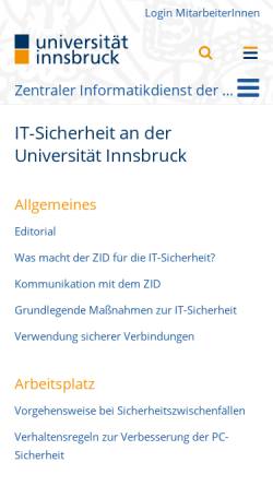 Vorschau der mobilen Webseite www.uibk.ac.at, Universität Innsbruck - IT-Sicherheit