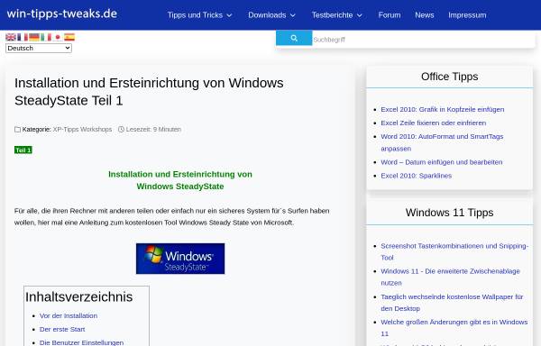 Vorschau von www.win-tipps-tweaks.de, Installation und Ersteinrichtung von Windows SteadyState Teil 1 - Tipps, Tricks und Tweaks zu Windows Vista XP