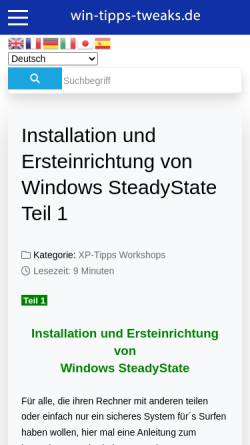 Vorschau der mobilen Webseite www.win-tipps-tweaks.de, Installation und Ersteinrichtung von Windows SteadyState Teil 1 - Tipps, Tricks und Tweaks zu Windows Vista XP