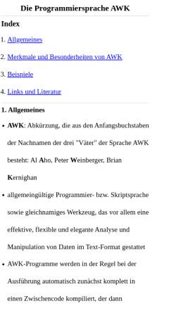Vorschau der mobilen Webseite www-user.tu-chemnitz.de, Die Programmiersprache AWK