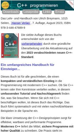 Vorschau der mobilen Webseite www.cppbuch.de, Der C++ Programmierer