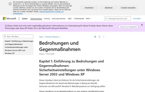 Vorschau von technet.microsoft.com, Microsoft: Bedrohungen und Gegenmaßnahmen