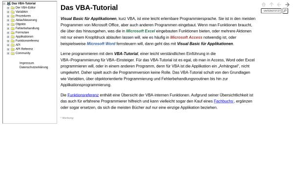 Vorschau von vba-tutorial.de, VBA-Tutorial