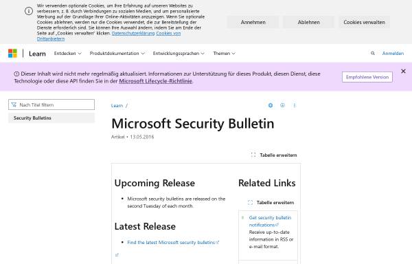 Vorschau von technet.microsoft.com, Microsoft: Security Bulletin-Suche