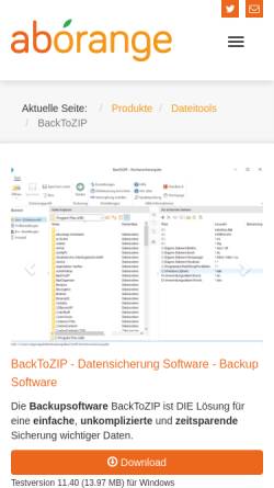 Vorschau der mobilen Webseite www.aborange.de, BackToZIP - Datensicherung Software