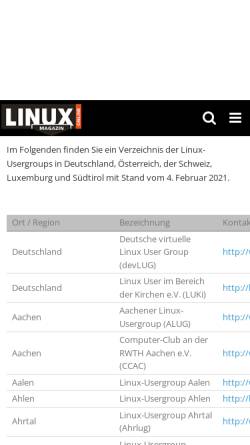 Vorschau der mobilen Webseite www.linux-magazin.de, Linux-Magazin - Linux User Groups