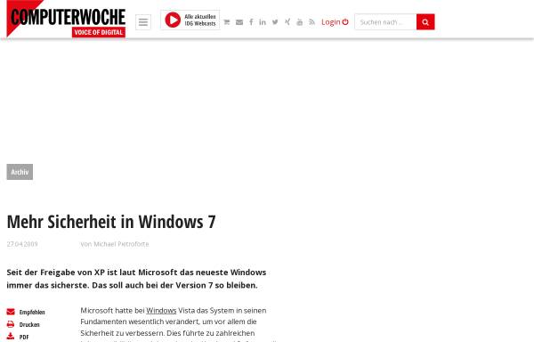 Vorschau von www.computerwoche.de, Windows 7 Sicherheit [Computerwoche Wiki]