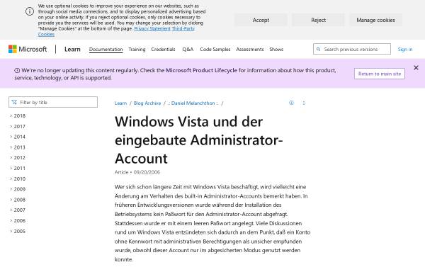 Windows Vista und der eingebaute Administrator-Account