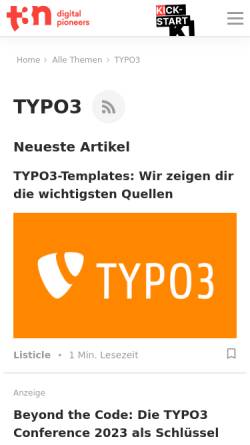 Vorschau der mobilen Webseite t3n.de, TYPO3 – News, Tipps und Infos auf t3n.de