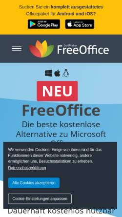 Vorschau der mobilen Webseite www.freeoffice.com, SoftMaker FreeOffice