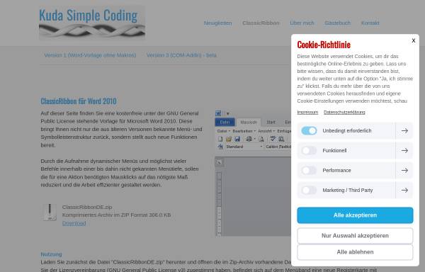 Vorschau von kudasimplecoding.jimdo.com, ClassicRibbon - Kuda Simple Coding