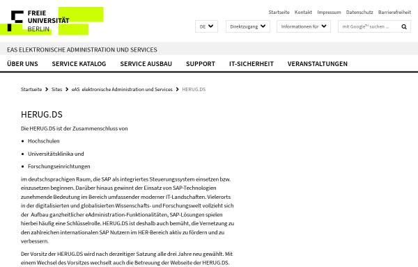 Vorschau von www.fu-berlin.de, HERUG - SAP Higher Education and Research User Group