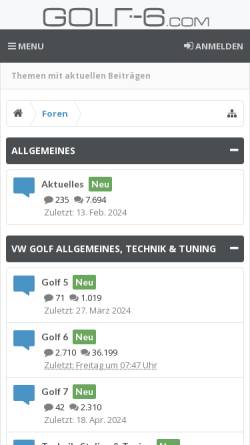 Vorschau der mobilen Webseite www.golf-6.com, Golf 6 Forum