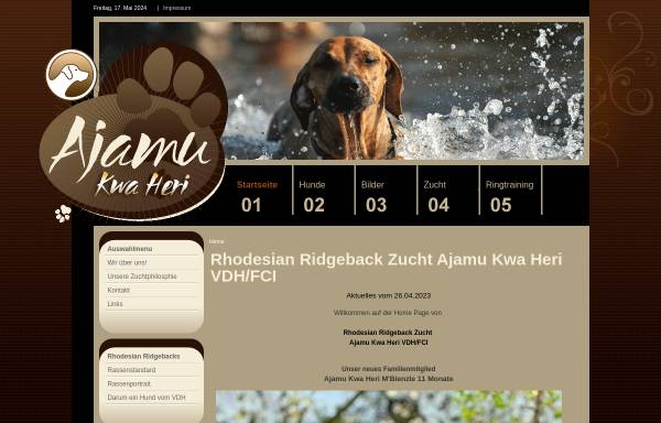 Vorschau von www.ajamu.de, Rhodesian Ridgeback Kennel Ajamu Kwa Heri VDH/FCI