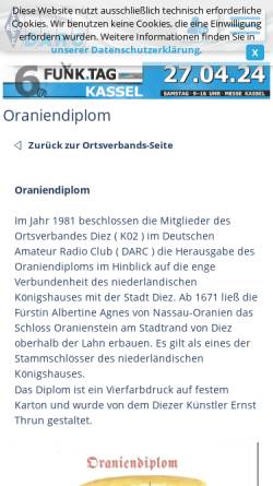 Vorschau der mobilen Webseite www.darc.de, Oranien-Diplom
