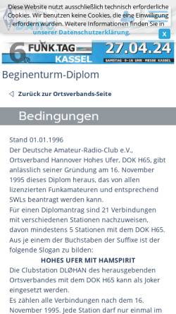Vorschau der mobilen Webseite www.darc.de, Beginenturm-Diplom