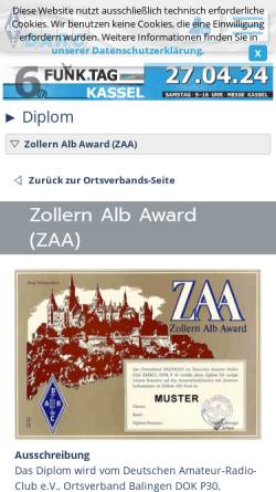 Vorschau der mobilen Webseite www.darc.de, Zollern-Alb-Award (ZAA)