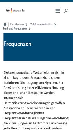 Vorschau der mobilen Webseite www.bundesnetzagentur.de, Allgemeinzuteilungen in Deutschland
