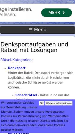 Vorschau der mobilen Webseite www.denksport-raetsel.de, Rätsel und Denksport-Aufgaben mit Lösung