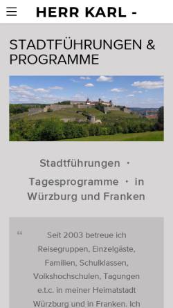 Vorschau der mobilen Webseite www.herrkarl.net, Herr Karl - Stadt- und Reiseführungen in Würzburg und Franken