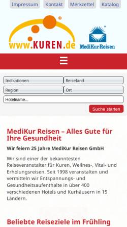 Vorschau der mobilen Webseite www.kuren.de, MediKur Reisen GmbH