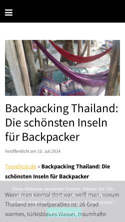 Vorschau der mobilen Webseite www.travelicia.de, Backpacking Thailand [Felicia Hargarten]