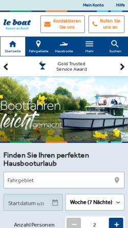 Vorschau der mobilen Webseite www.leboat.de, LeBoat