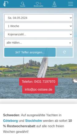Vorschau der mobilen Webseite www.pc-ostsee.de, Privat Charter Ostsee GmbH