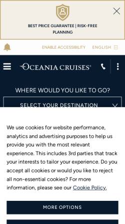 Vorschau der mobilen Webseite oceaniacruises.com, Oceania Cruises