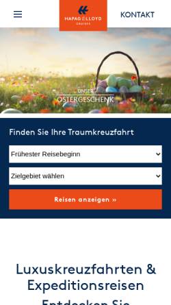 Vorschau der mobilen Webseite www.hl-cruises.de, Hapag-Lloyd Kreuzfahrten GmbH