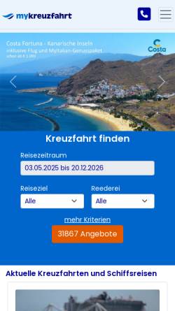 Vorschau der mobilen Webseite www.mykreuzfahrt.de, Meinecke Kreuzfahrten & Touristik GmbH