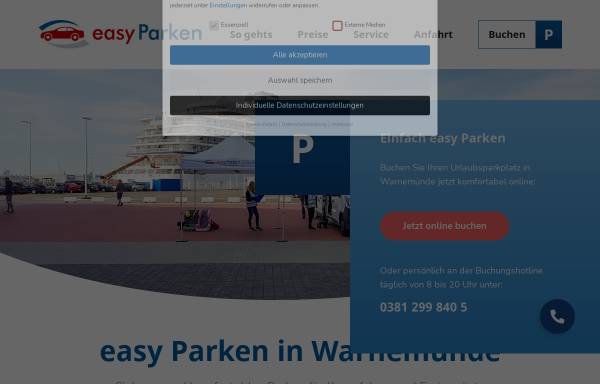 Vorschau von www.easy-parken.de, Easy Parken - Warnemünde parken zur Kreuzfahrt