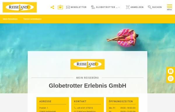Vorschau von pinneberg.reiseland-globetrotter.de, Globetrotter Reisebüro GmbH