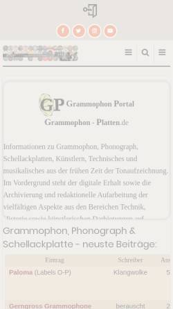 Vorschau der mobilen Webseite grammophon-platten.de, Grammophon und Schellackplattenportal