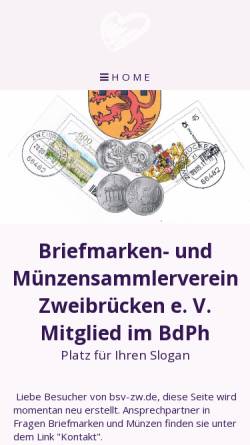Vorschau der mobilen Webseite www.bsv-zw.de, Briefmarken- und Münzensammlerverein Zweibrücken
