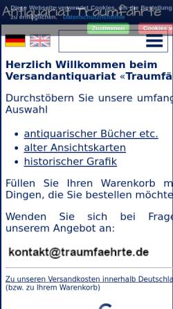 Vorschau der mobilen Webseite www.traumfaehrte.de, Antiquariat Traumfährte