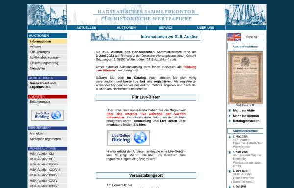 Vorschau von www.historische-wertpapiere.de, Hanseatisches Sammlerkontor für Historische Wertpapiere