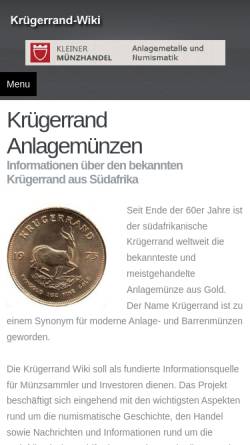 Vorschau der mobilen Webseite www.kruegerrand-wiki.de, Krügerrand Wiki
